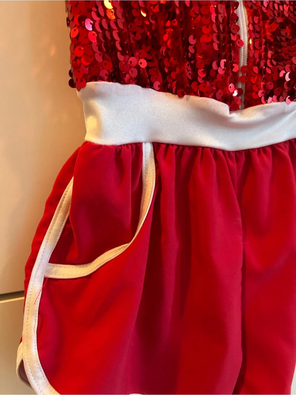 Weissman “Better Now” Red Sequin Dance Romper with White Trim - SC